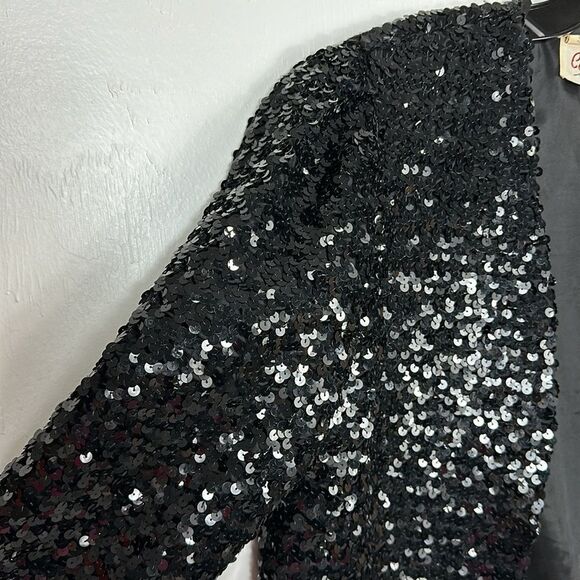 Caron Chicago Vintage Black Sequined Open Front Bolero Style Jacket Size 8 - Picture 10 of 10